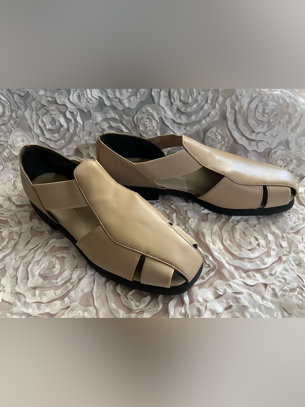 Cabin Creek Nude/Tan Slide Sandals with Elastic Panels